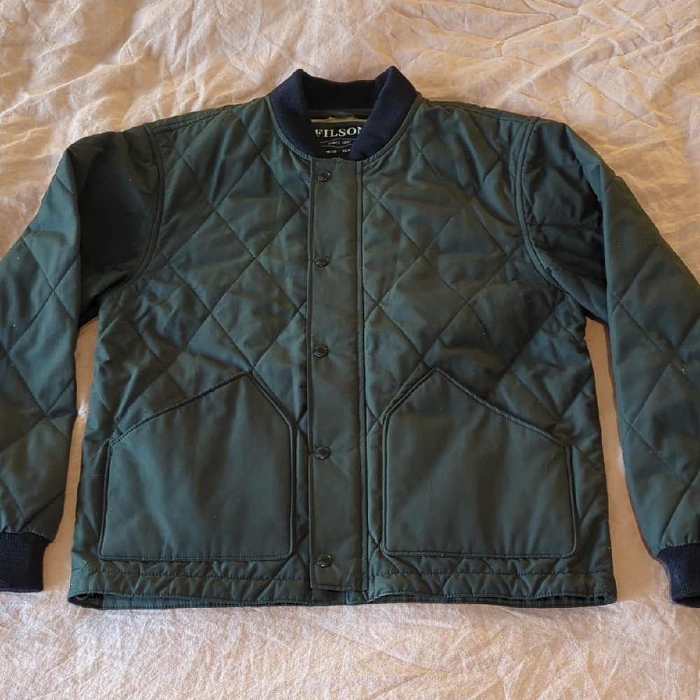 Filson Green Military Bomber Jacket with Diamond Quilting